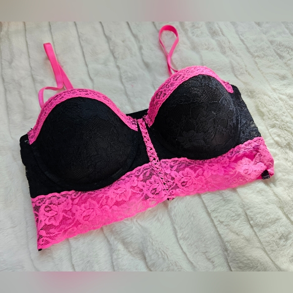 Hot Pink and Black Floral Lace Multiway Strap Bustier, Hot Topic, size 34B - Picture 2 of 10